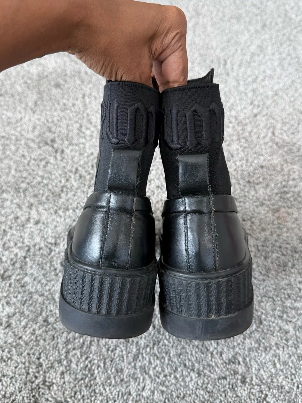 Rihanna Fenty Puma Black Leather Chelsea Platform Pull On Boots Women’s US 6.5